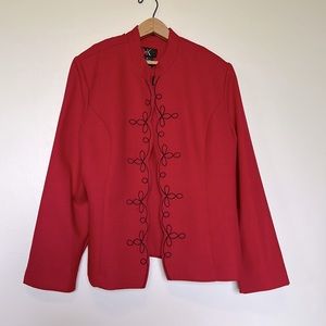 Red Suit jacket and matching top with black embroidery